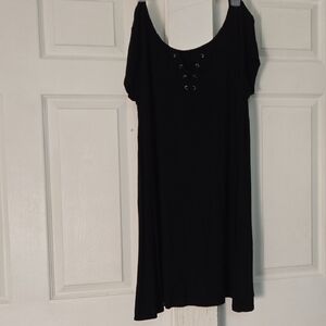 SO Black Short Sleeve Dress with Lace-Up Detail